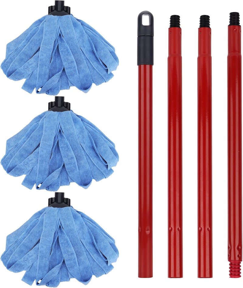 BeiLan Microfiber Mop Cloth Heads Replacements: One Mop Handle with Three Blue Microfiber Cloth Heads Compatible with All Standard US Threading Pole Handle - Image 1